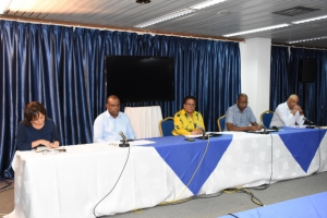 (L to r) Minister Telemaque, PS Baker and AG Ally during the press conference yesterday